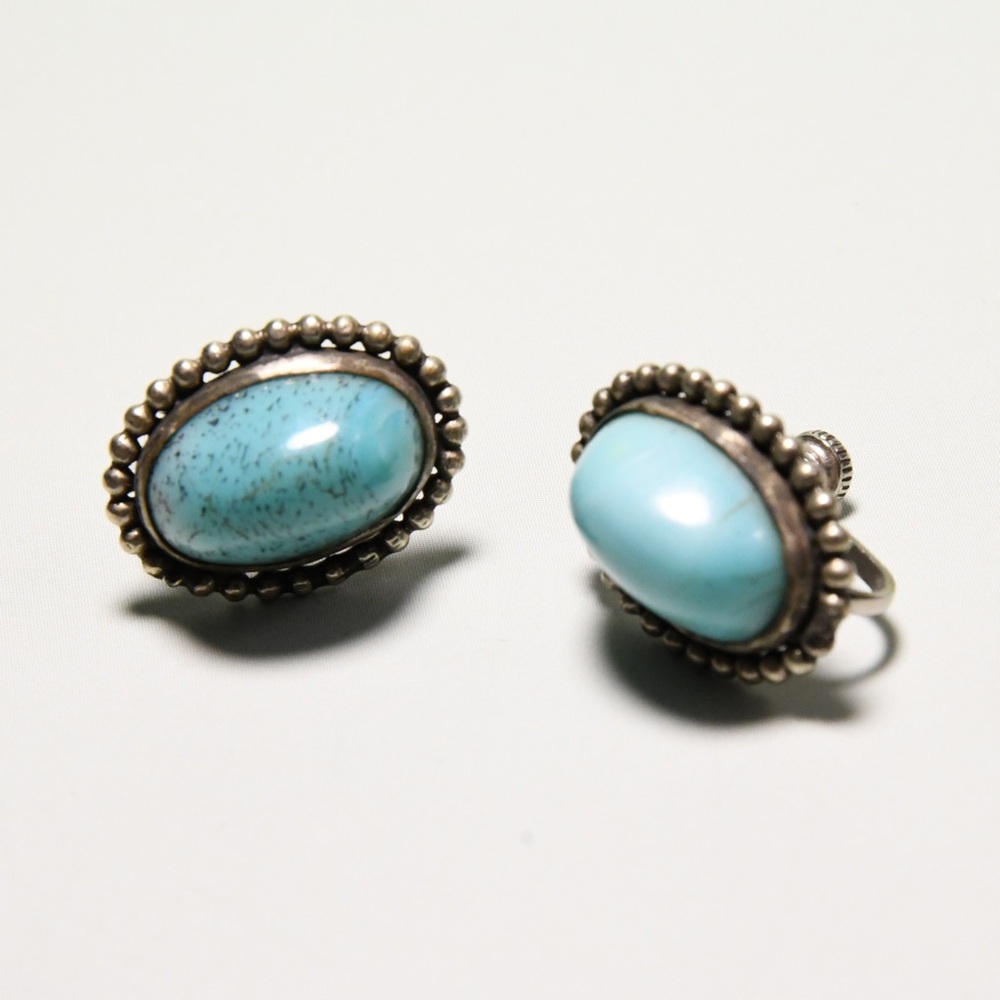 Turquoise Cabochon Navajo Earrings